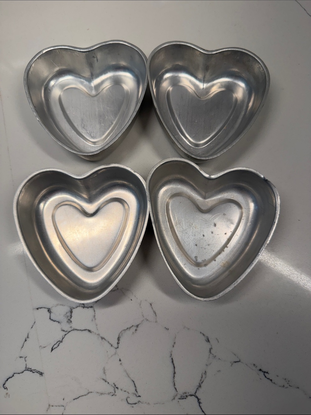 Vintage Silver Heart-Shaped Baking Molds - Set of 4